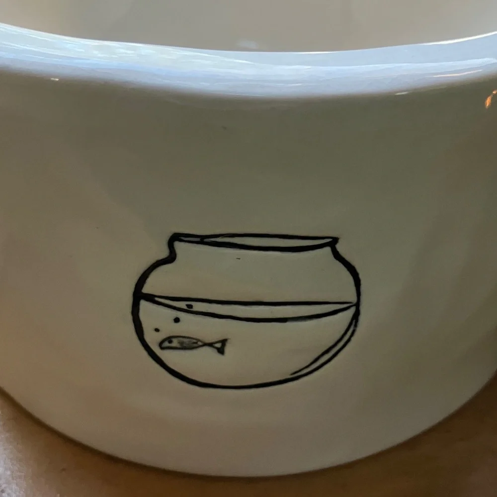 Rae Dunn White Cat Bowls with Fish Design